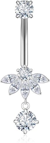 14G/1.6MM Moissanite Lotus Belly Button Rings - 925 Sterling Silver 14G/1.6MM Moissanite Dangle Belly Navel Piercing Rings for Women Beach Festival Christmas Body Jewelry Gifts (1.5ct) in Saudi Arabia