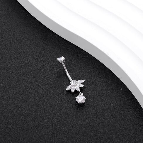 14G/1.6MM Moissanite Lotus Belly Button Rings - 925 Sterling Silver 14G/1.6MM Moissanite Dangle Belly Navel Piercing Rings for Women Beach Festival Christmas Body Jewelry Gifts (1.5ct) in Saudi Arabia