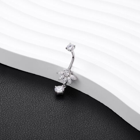 14G/1.6MM Moissanite Lotus Belly Button Rings - 925 Sterling Silver 14G/1.6MM Moissanite Dangle Belly Navel Piercing Rings for Women Beach Festival Christmas Body Jewelry Gifts (1.5ct) in Saudi Arabia