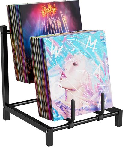 تخزين تسجيلات الفينيل، حامل تسجيلات معدني أسود بطبقتين، رف تخزين تسجيلات الفينيل الصلب الصلب، منظم ألبوم بسيط، حل تخزين أنيق لمجموعتك in Kuwait