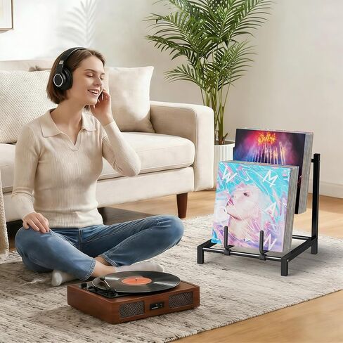 تخزين تسجيلات الفينيل، حامل تسجيلات معدني أسود بطبقتين، رف تخزين تسجيلات الفينيل الصلب الصلب، منظم ألبوم بسيط، حل تخزين أنيق لمجموعتك in Kuwait