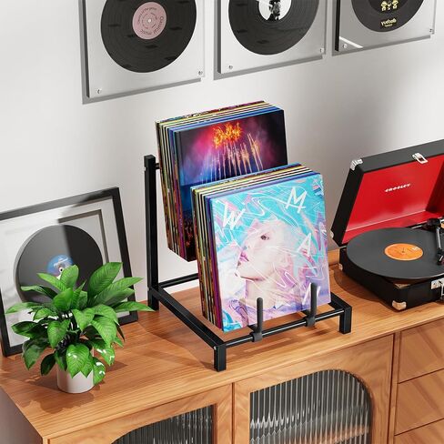 تخزين تسجيلات الفينيل، حامل تسجيلات معدني أسود بطبقتين، رف تخزين تسجيلات الفينيل الصلب الصلب، منظم ألبوم بسيط، حل تخزين أنيق لمجموعتك in Kuwait