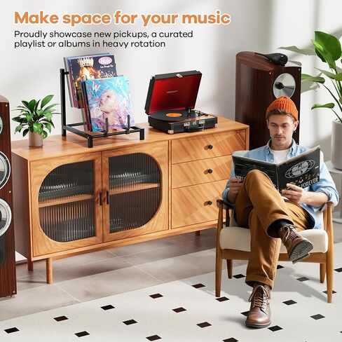 تخزين تسجيلات الفينيل، حامل تسجيلات معدني أسود بطبقتين، رف تخزين تسجيلات الفينيل الصلب الصلب، منظم ألبوم بسيط، حل تخزين أنيق لمجموعتك in Kuwait