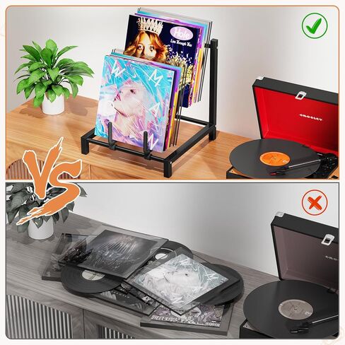 تخزين تسجيلات الفينيل، حامل تسجيلات معدني أسود بطبقتين، رف تخزين تسجيلات الفينيل الصلب الصلب، منظم ألبوم بسيط، حل تخزين أنيق لمجموعتك in Kuwait