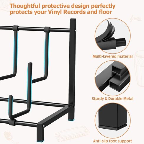 تخزين تسجيلات الفينيل، حامل تسجيلات معدني أسود بطبقتين، رف تخزين تسجيلات الفينيل الصلب الصلب، منظم ألبوم بسيط، حل تخزين أنيق لمجموعتك in Kuwait