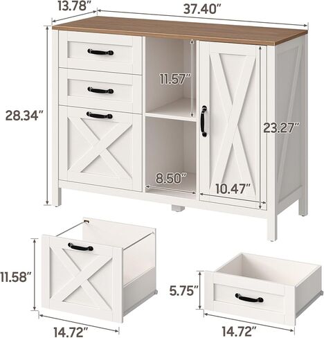 خزانة ملفات جانبية مع 3 أدراج وباب، خزانة ملفات للمزرعة مع رف قابل للتعديل لملفات التعليق بحجم Letter/A4، حامل طابعة مع خزانة تخزين لأثاث المكاتب المنزلية، أبيض in Kuwait