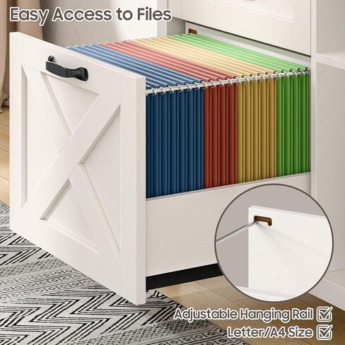 خزانة ملفات جانبية مع 3 أدراج وباب، خزانة ملفات للمزرعة مع رف قابل للتعديل لملفات التعليق بحجم Letter/A4، حامل طابعة مع خزانة تخزين لأثاث المكاتب المنزلية، أبيض in Kuwait
