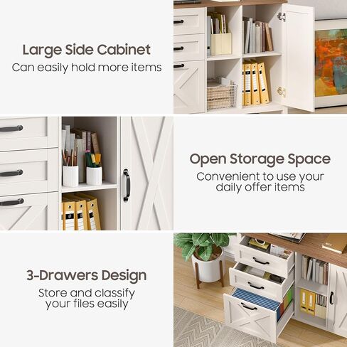 خزانة ملفات جانبية مع 3 أدراج وباب، خزانة ملفات للمزرعة مع رف قابل للتعديل لملفات التعليق بحجم Letter/A4، حامل طابعة مع خزانة تخزين لأثاث المكاتب المنزلية، أبيض in Kuwait