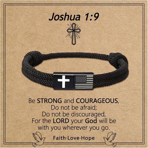 American Flag Cross Bracelet for Boys, Inspirational Religious Bible Verse Bracelets Braided Rope Adjustable Easter First Communion Confirmation Baptism Jewelry Gifts for Teen Grandson in Saudi Arabia