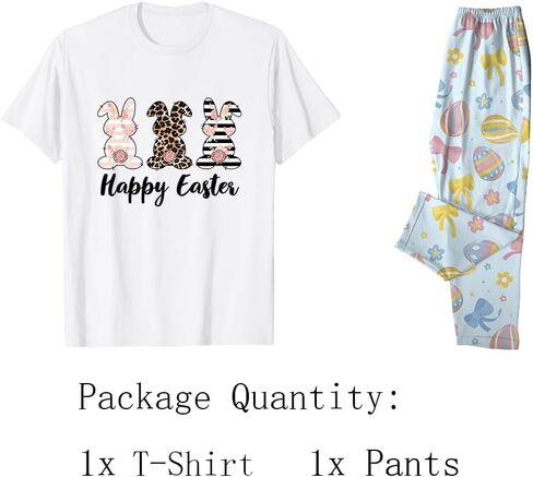 MI X TEE 2Pcs Mommy and Me Easter Matching Outfits, Rabbit T-Shirt With Pants, Eggs Short Sleeve Pjs, Women's Pajamas in Saudi Arabia