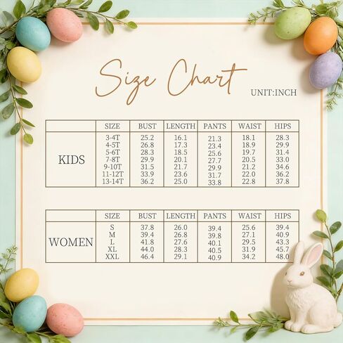 MI X TEE 2Pcs Mommy and Me Easter Matching Outfits, Rabbit T-Shirt With Pants, Eggs Short Sleeve Pjs, Women's Pajamas in Saudi Arabia