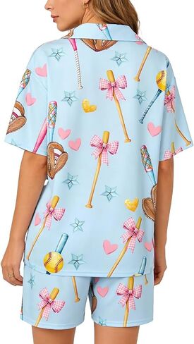 Women's 2 Piece Pajama Set Button Down Short Sleeve Lapel Shirt and Shorts Cute Print Sleepwear Pjs Sets in Kuwait