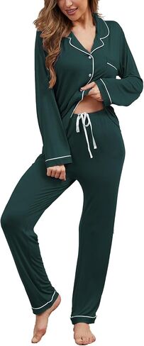 Pajama Sets Women Soft Long Sleeve Button Down Sleepwear Classic Ladies Pjs Lightweight Lounge Sets S-XXL in Saudi Arabia