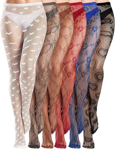 Ramede 6 Pairs Women Fishnet Thigh High Stockings Waist Tights Bow Patterned lace Fishnet Leggings Pantyhose for Halloween in Saudi Arabia