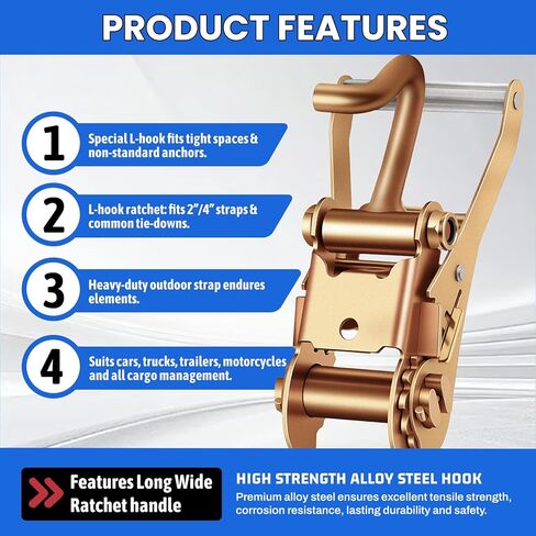 4 عبوات من السقاطة شديدة التحمل على شكل حرف L مع خطاف إصبع منحني - تأمين البضائع الفولاذية المطروقة للشاحنة والمقطورة والسرير المسطح in Kuwait