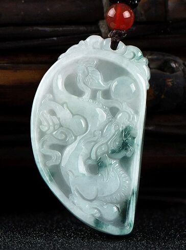 A Pair China Natural Green Jade A Jadeite Dragon Phoenix Amulet Pendant (Heart White & Green) in Saudi Arabia