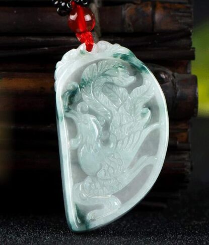 A Pair China Natural Green Jade A Jadeite Dragon Phoenix Amulet Pendant (Heart White & Green) in Saudi Arabia