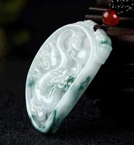A Pair China Natural Green Jade A Jadeite Dragon Phoenix Amulet Pendant (Heart White & Green) in Saudi Arabia