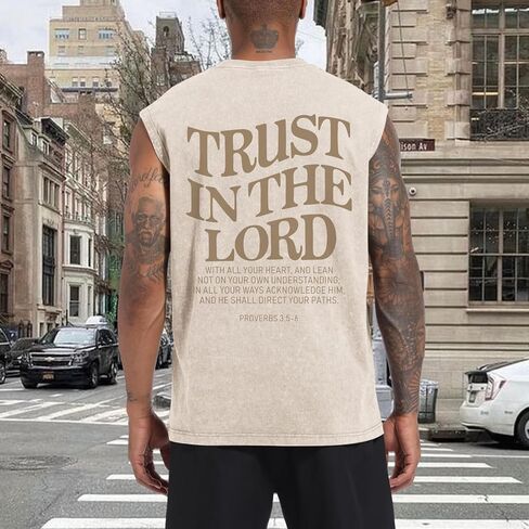 Mens Christian Tank Tops Trust in The Lord God Jesus Religious Faith Bible Verse Shirts Graphic Acid Wash Gym Tees in Saudi Arabia