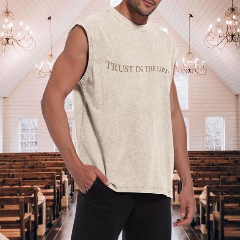 Mens Christian Tank Tops Trust in The Lord God Jesus Religious Faith Bible Verse Shirts Graphic Acid Wash Gym Tees in Saudi Arabia