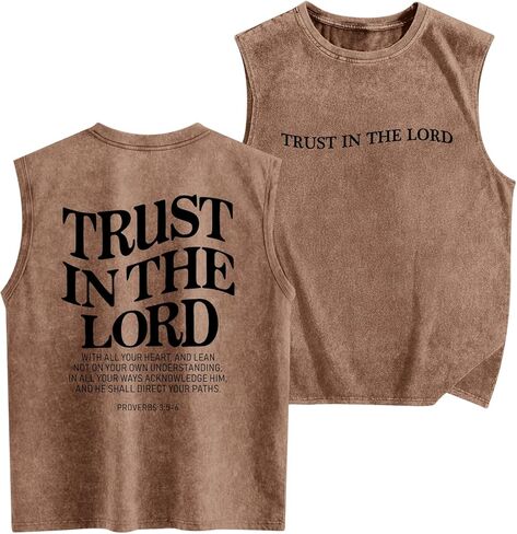 Mens Christian Tank Tops Trust in The Lord God Jesus Religious Faith Bible Verse Shirts Graphic Acid Wash Gym Tees in Saudi Arabia