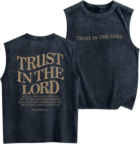 Mens Christian Tank Tops Trust in The Lord God Jesus Religious Faith Bible Verse Shirts Graphic Acid Wash Gym Tees in Saudi Arabia