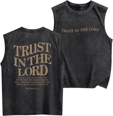 Mens Christian Tank Tops Trust in The Lord God Jesus Religious Faith Bible Verse Shirts Graphic Acid Wash Gym Tees in Saudi Arabia