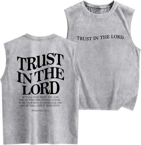 Mens Christian Tank Tops Trust in The Lord God Jesus Religious Faith Bible Verse Shirts Graphic Acid Wash Gym Tees in Saudi Arabia