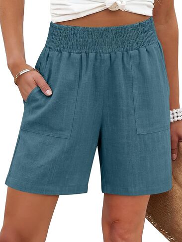 ANRABESS Linen Shorts for Women Casual Summer High Waisted Wide Leg Lounge Beach Vacation Shorts with Pockets 2026 Spring in Saudi Arabia