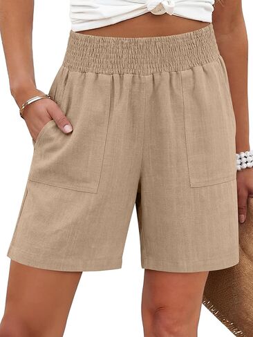 ANRABESS Linen Shorts for Women Casual Summer High Waisted Wide Leg Lounge Beach Vacation Shorts with Pockets 2026 Spring in Saudi Arabia