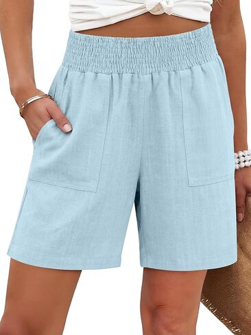 ANRABESS Linen Shorts for Women Casual Summer High Waisted Wide Leg Lounge Beach Vacation Shorts with Pockets 2026 Spring in Saudi Arabia