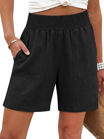 ANRABESS Linen Shorts for Women Casual Summer High Waisted Wide Leg Lounge Beach Vacation Shorts with Pockets 2026 Spring in Saudi Arabia
