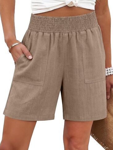 ANRABESS Linen Shorts for Women Casual Summer High Waisted Wide Leg Lounge Beach Vacation Shorts with Pockets 2026 Spring in Saudi Arabia