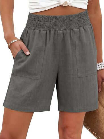 ANRABESS Linen Shorts for Women Casual Summer High Waisted Wide Leg Lounge Beach Vacation Shorts with Pockets 2026 Spring in Saudi Arabia