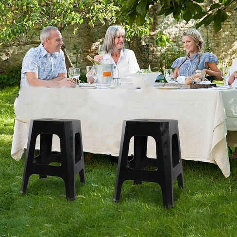 6 عبوات من Sandmovie بمقاعد بلاستيكية بارتفاع 18.7 بوصة بدون ظهر، مقاعد محمولة للتعشيش، مقعد مربع، أسود in Kuwait