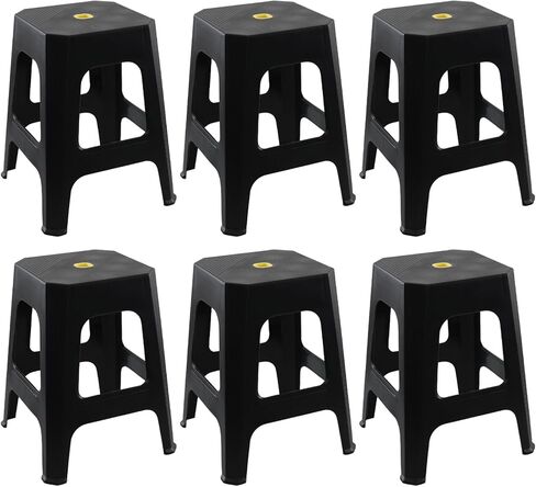 6 عبوات من Sandmovie بمقاعد بلاستيكية بارتفاع 18.7 بوصة بدون ظهر، مقاعد محمولة للتعشيش، مقعد مربع، أسود in Kuwait