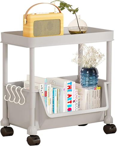 Rolling Book Cart | Multi-Layer Cosmetics Storage Cart - Deskside Rolling Storage Rack - for Home Bathroom Studyroom School Office Document DVD Laptop Kitchen Supplies Cosmetics Floor in Saudi Arabia