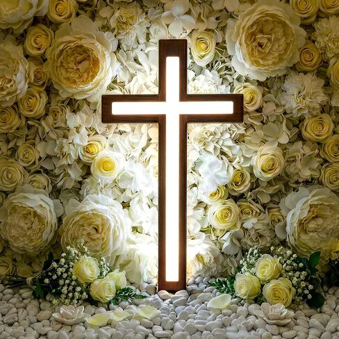 صليب حائط MoSavris Crucifix، صليب خشبي مصنوع يدويًا مع ضوء LED، ديكور حائط للإيمان والبركة، هدايا مسيحية، 13 بوصة in Saudi Arabia