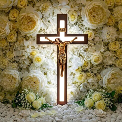 صليب حائط MoSavris Crucifix، صليب خشبي مصنوع يدويًا مع ضوء LED، ديكور حائط للإيمان والبركة، هدايا مسيحية، 13 بوصة in Saudi Arabia