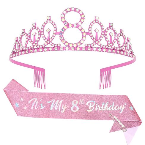 Semato 8th Birthday Decorations for Girl Sash and Crown Kit Purple 8 Year Old Girl Birthday Gifts for Her Party Supplies in Saudi Arabia