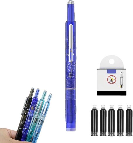 قلم حبر قابل للسحب، قلم حبر أسود بسن رفيع 0.38 مم يتضمن 5 خراطيش حبر لا تسرب للكتابة السلسة للكتابة والمكتب (أزرق داكن، أسود) in Kuwait