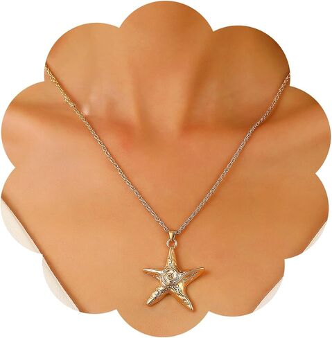 Starfish Necklace for Women Chunky Gold Shell Pednant Chain Necklace Beach Summer Jewelry in Saudi Arabia