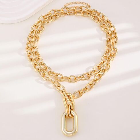 Chunky Chain Necklace for Women Charm Layered Thick Punk Pendant Necklace Multi-layer 80s Hip Hop Paperclip Chain Necklaces Statement 90s Jewelry in Kuwait