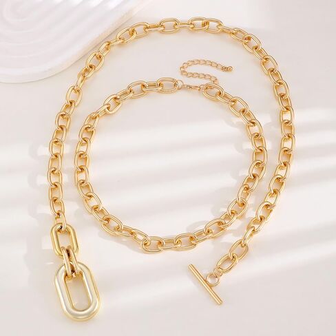 Chunky Chain Necklace for Women Charm Layered Thick Punk Pendant Necklace Multi-layer 80s Hip Hop Paperclip Chain Necklaces Statement 90s Jewelry in Kuwait