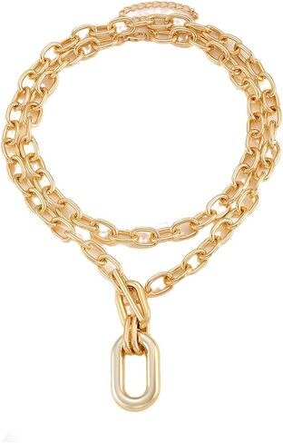 Chunky Chain Necklace for Women Charm Layered Thick Punk Pendant Necklace Multi-layer 80s Hip Hop Paperclip Chain Necklaces Statement 90s Jewelry in Kuwait