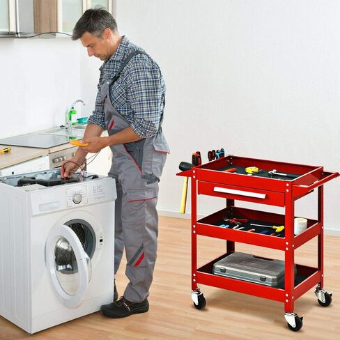 Goplus 3 Tier Rolling Tool Cart, 330 LBS Capacity Heavy Duty Utility Cart Tool Organizer with Storage Drawer, Industrial Commercial Service Tool Cart for Mechanics, Garage, Warehouse & Repair Shop in Saudi Arabia