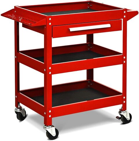 Goplus 3 Tier Rolling Tool Cart, 330 LBS Capacity Heavy Duty Utility Cart Tool Organizer with Storage Drawer, Industrial Commercial Service Tool Cart for Mechanics, Garage, Warehouse & Repair Shop in Saudi Arabia