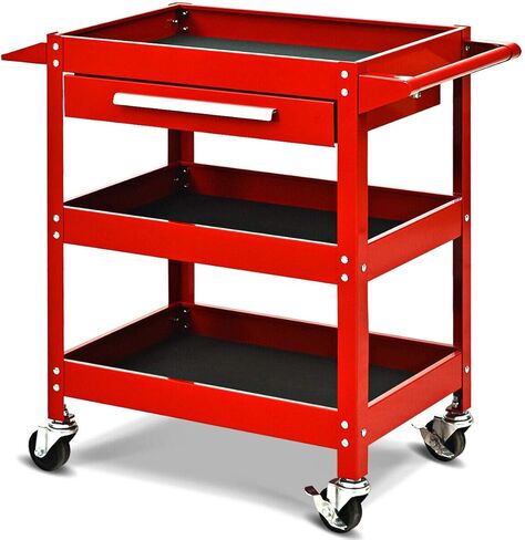 Goplus 3 Tier Rolling Tool Cart, 330 LBS Capacity Heavy Duty Utility Cart Tool Organizer with Storage Drawer, Industrial Commercial Service Tool Cart for Mechanics, Garage, Warehouse & Repair Shop in Saudi Arabia