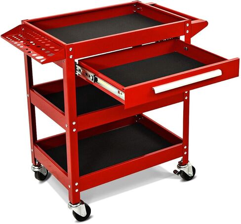 Goplus 3 Tier Rolling Tool Cart, 330 LBS Capacity Heavy Duty Utility Cart Tool Organizer with Storage Drawer, Industrial Commercial Service Tool Cart for Mechanics, Garage, Warehouse & Repair Shop in Saudi Arabia