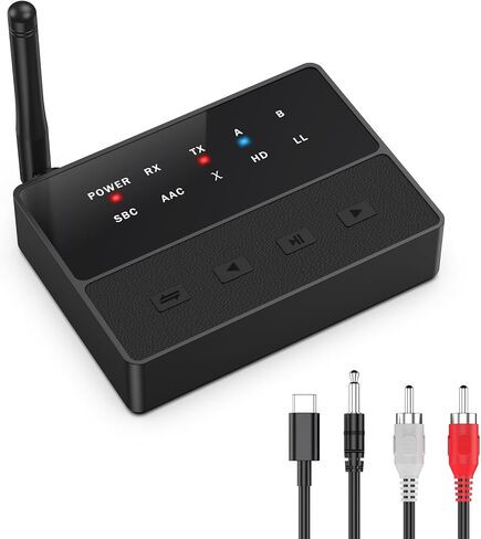 جهاز استقبال إرسال بلوتوث 5.3 من LOFICOPER، محول صوت بلوتوث طويل المدى، جهاز استقبال موسيقى لاسلكي مع قناة مزدوجة، منفذ Aux RCA 3.5 مم، للستيريو المنزلي والكمبيوتر المحمول ومكبرات الصوت in Kuwait